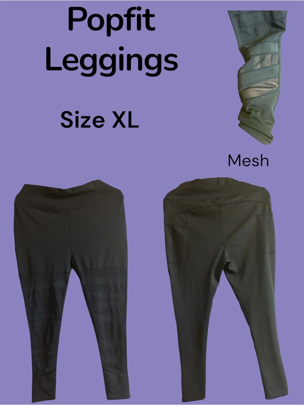 POP Fit Black Leggings with Mesh Panels XL